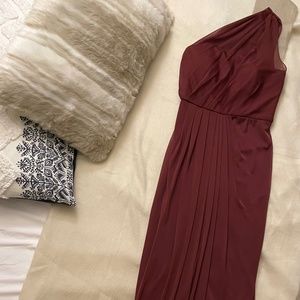 One-Shoulder Wine Colored Bridesmaid Dress
